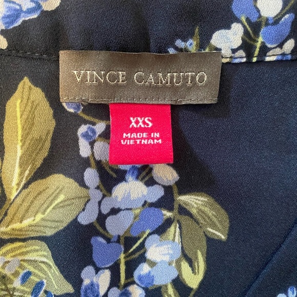 Vince Camuto Blouse Top Blue Floral Wrap Side Tie V Neck Long Sleeve Size XXS - Picture 3 of 4